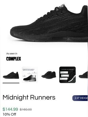 Conzuri Midnight Runners (2.4" Boost Shoe) All-Black Knit Sneaker Men's 10.